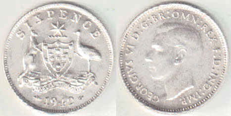 1942 Australia silver Sixpence (aUnc) A004358